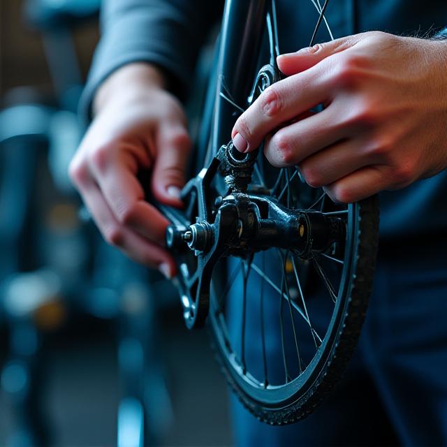 Meccanico professionista al lavoro su una bici da corsa